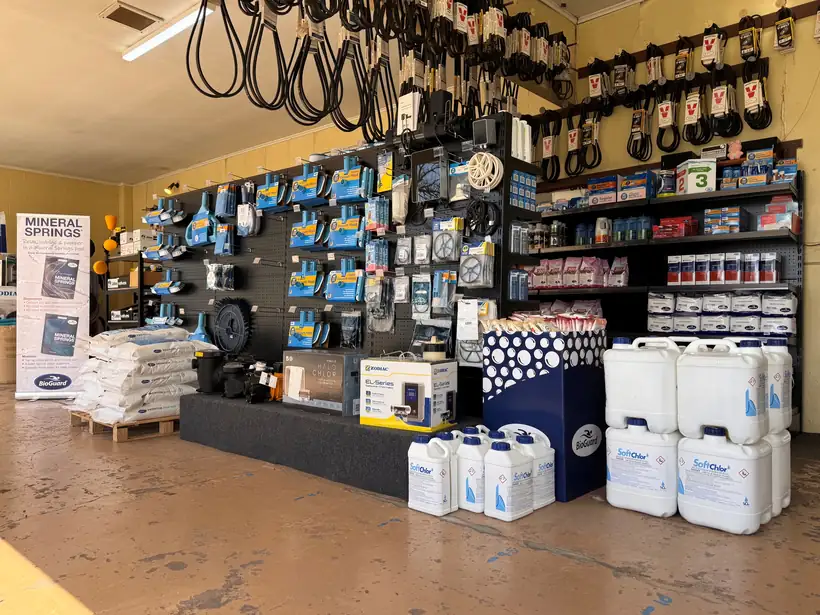 The hose and accessory wall in the Ag Worx shop
